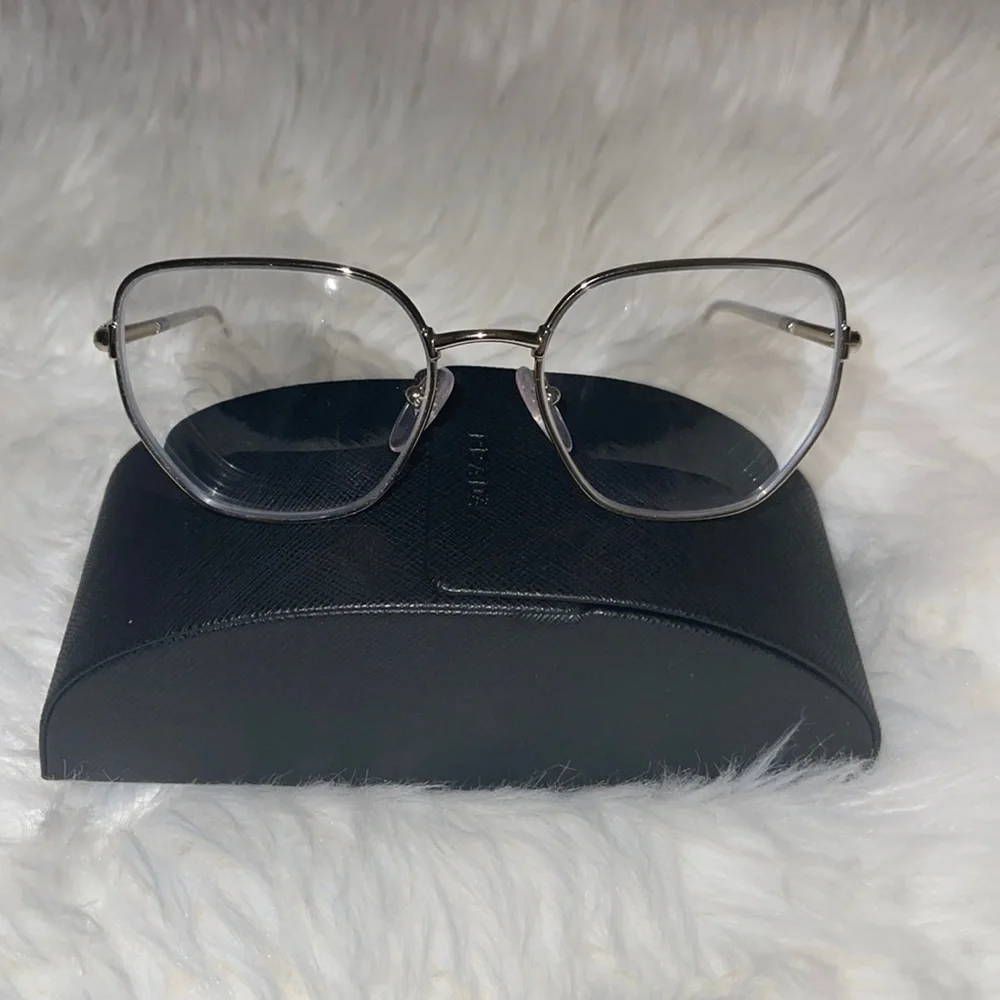 Prada Silver Metal Rim Clear Lens Glasses